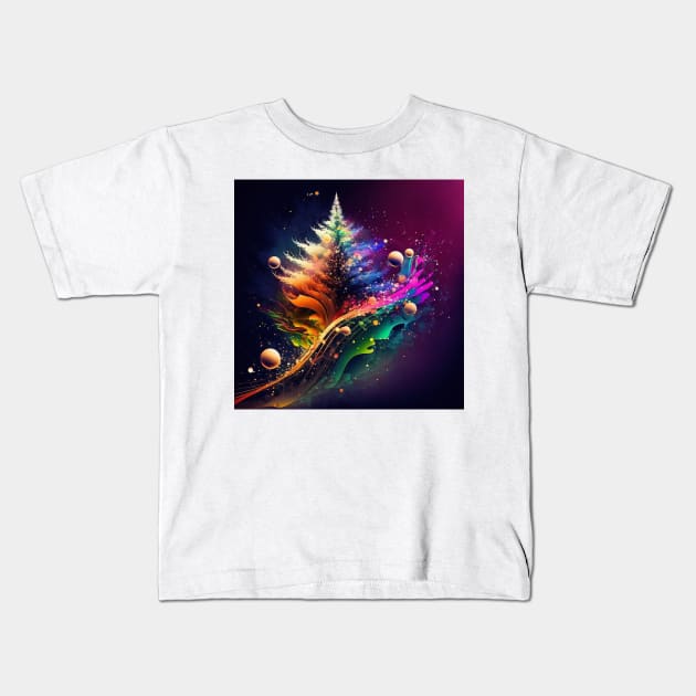 Abstract Vibrant Christmas Tree Kids T-Shirt by AICreateWorlds